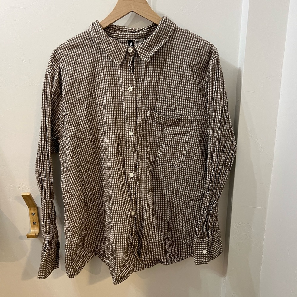 H&M Divided Brown Checkered Plaid Button Up Shirt